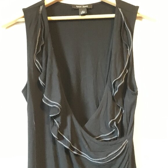 Black Ruffled Collar & Stitchwork Whimsigoth Wrap Tank Top - Picture 3 of 16